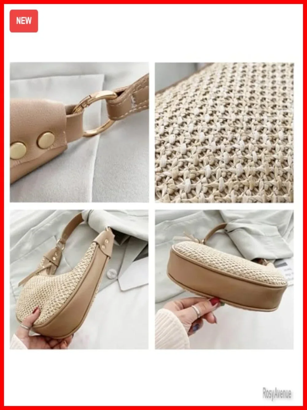 Straw Beach Crescent Tote Mini Clutch Purse Underarm Vacation Handbag Summer